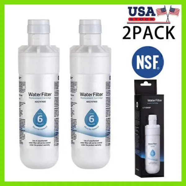 LG LT1000P Refrigerator Mount Water Filters Replacement (2-Pack Value), NSF Certified, Removes Chlorine, Mercury, Benzene, Asbestos, Reduces Lead, Compatible with ADQ747935, GF-D706BSL, US Stock, Asbestos Removal, Mercury Removal