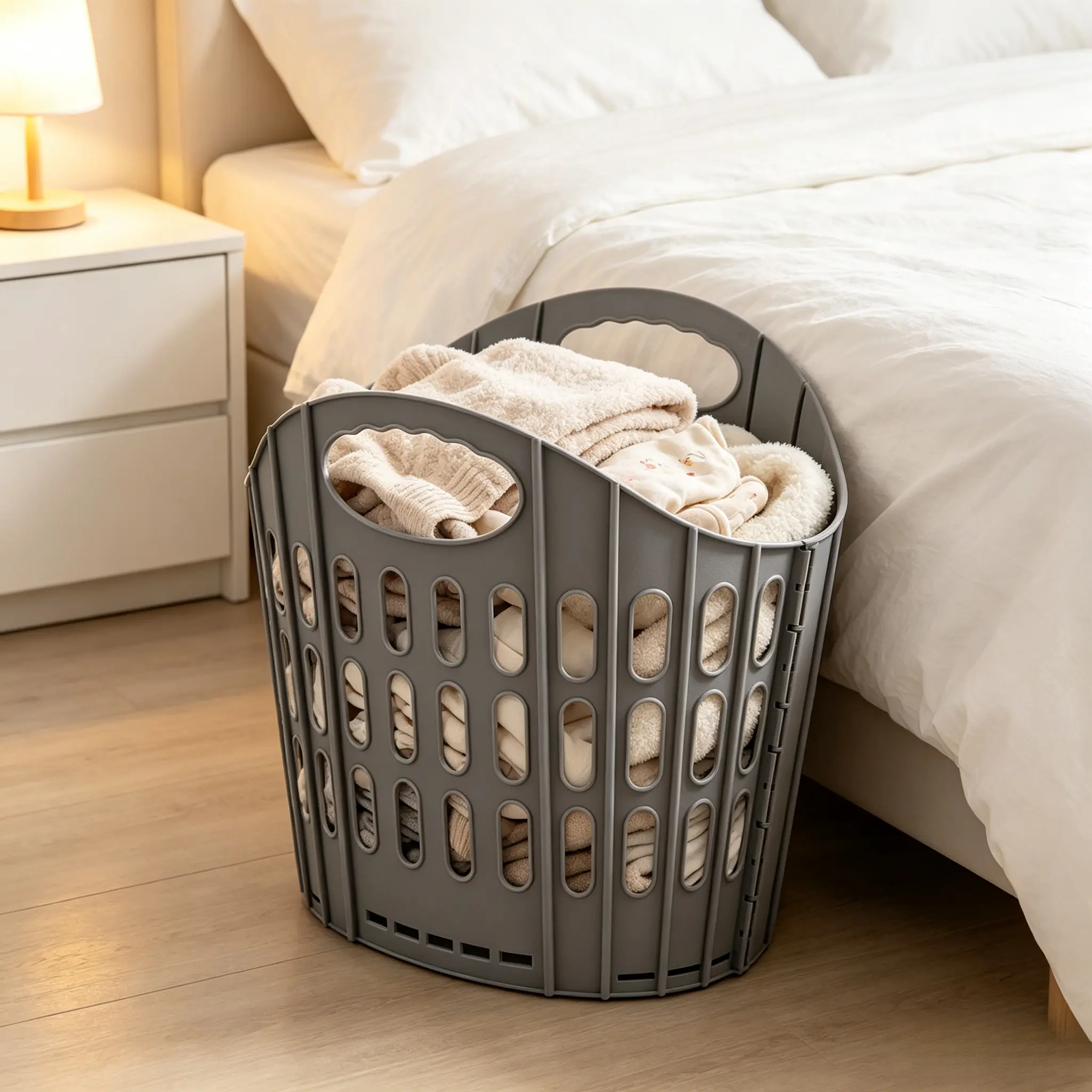 Foldable ventilated laundry basket, space-saving foldable clothes storage basket, suitable for bedroom, laundry room, wardrobe, and balcony