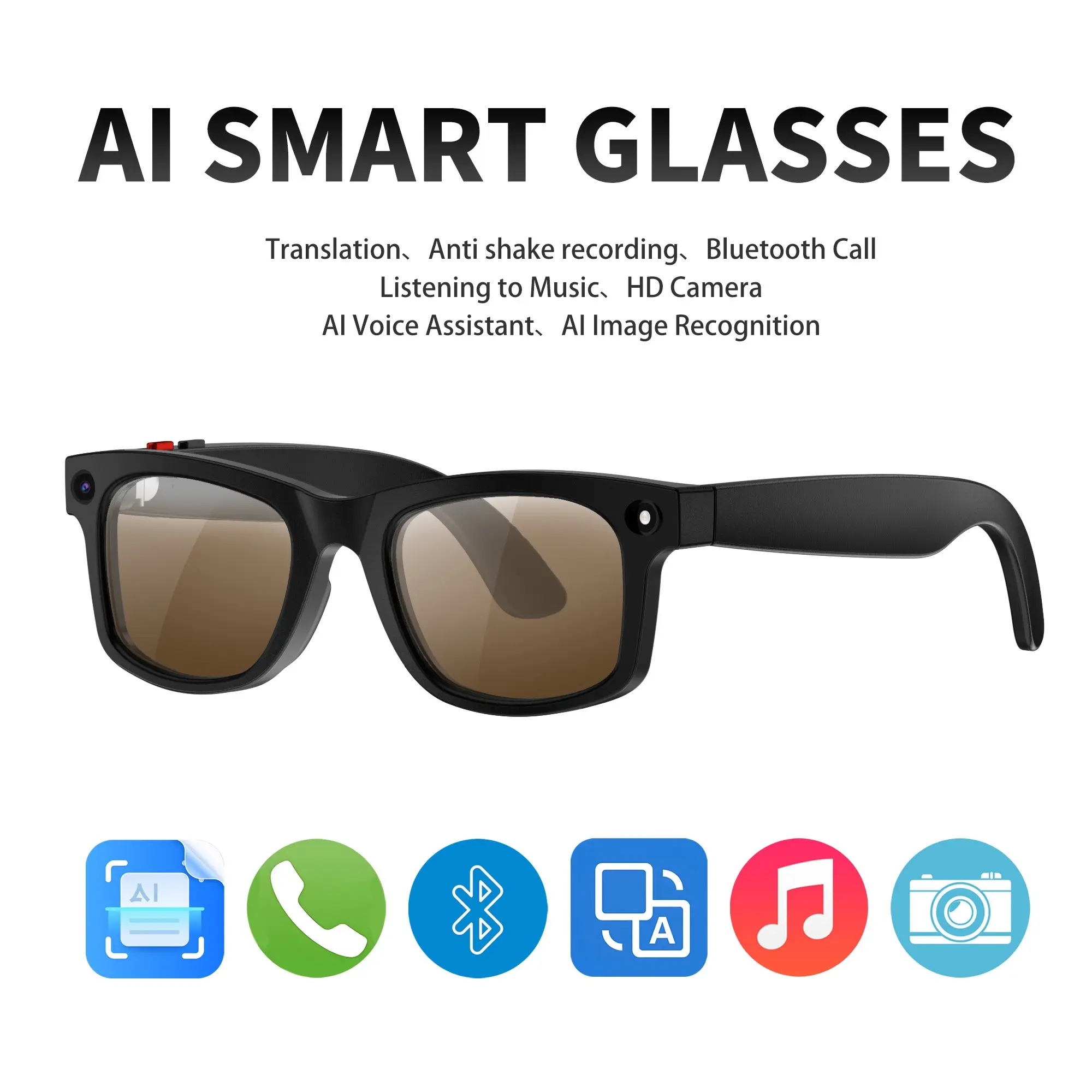 2026 New Ai Smart Wearable Glasses with Camera and Video, Anti-Shake Camera, Gender Neutral, Ai Object Recognition, Real-Time Translation, Bluetooth-compatible Call