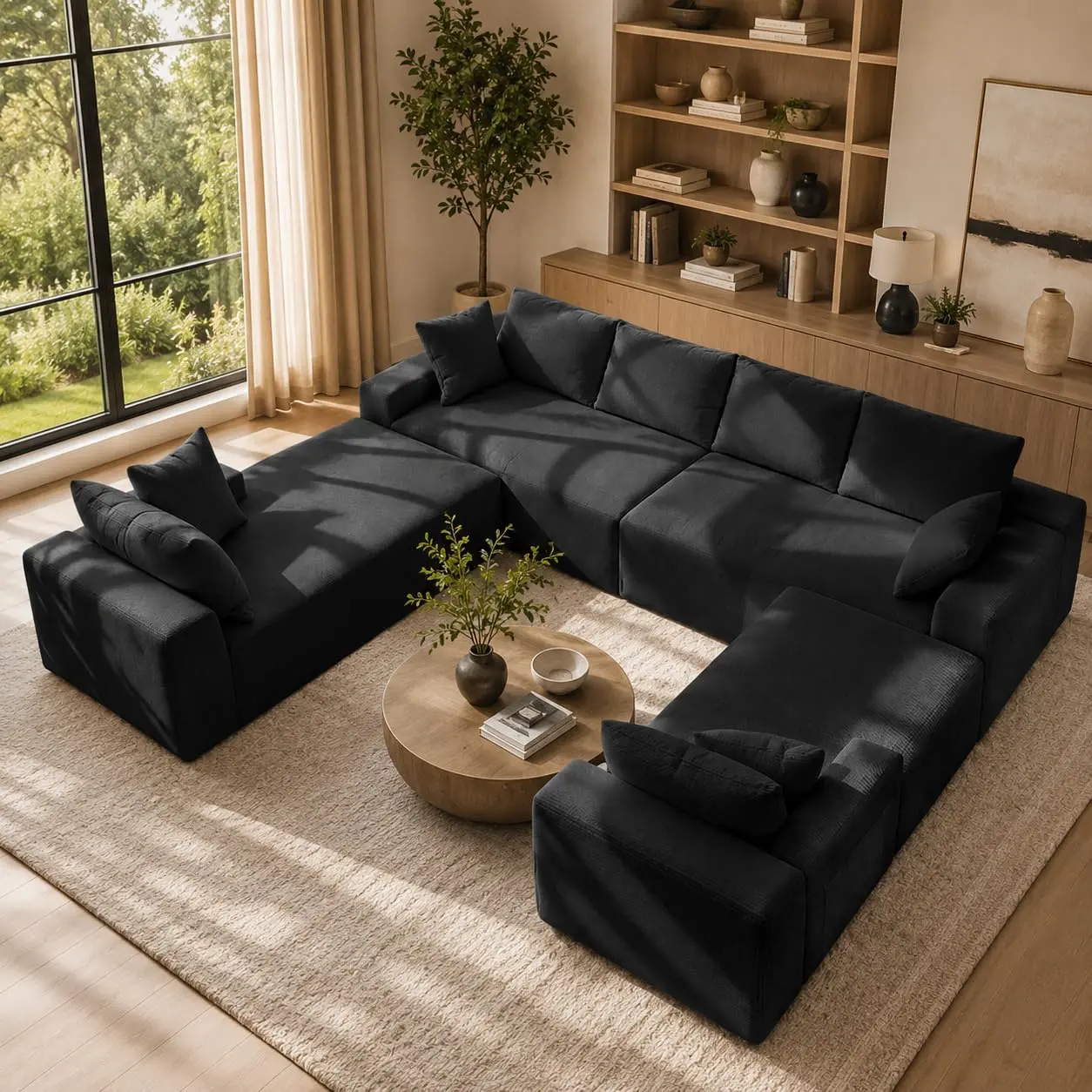 Modular Sectional Sofa with Double Chaise, Large Comfy U Shaped Couch, Compressed Package Sofa for Living Room