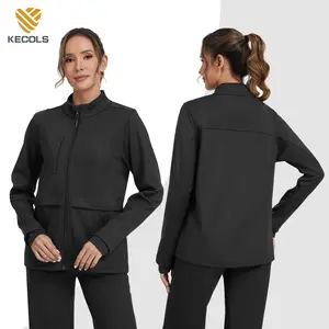 Kecols Classic Fit Scrub Jacket for Women – Zip Front, Fleece-Lined Nursing Coat with Five Pockets