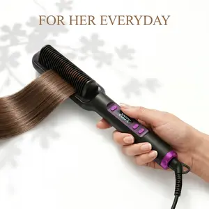 2026 Upgraded Ionic Hair Straightener Brush with LCD Display – 2-in-1 Smart Temp Control Heating Comb | Anti-Static Ceramic Styler for Smooth Glass Hair Finish