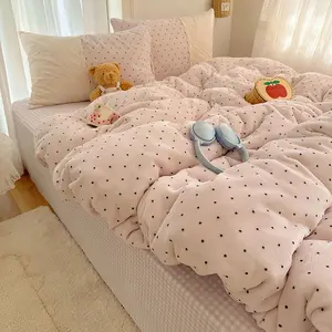 3-Piece Pink Sweet Polka Dot Bedding Set, Single/twin/double/queen Sizes Soft Winter Plush Comforter Cover & 2Pillows Cases, Girls Room Decor, Soft Bedding Sets