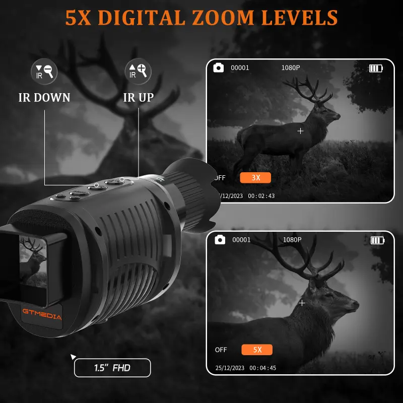 New infrared night vision N1 night vision telescope HD 5 times digital zoom 7 brightness adjustable day and night dual-use for outdoor landscape observation animal observation family hunting tour