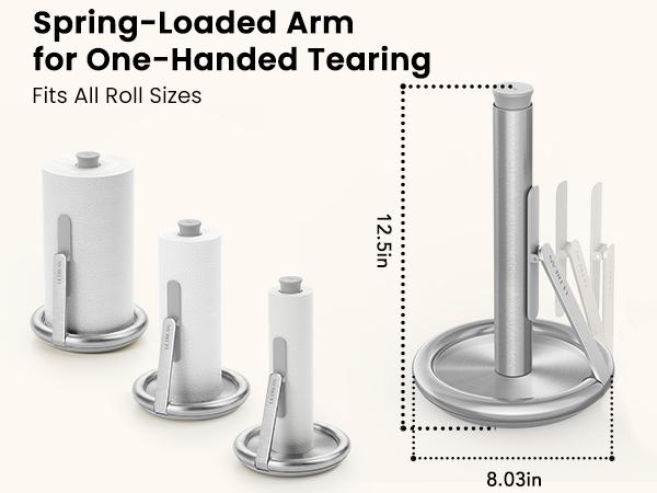 Ultrean Paper Towel Stand with Weighted Base, No-Lift One-Hand Tear – Stainless Steel Countertop Holder with Tension Arm, Anti-Slip Heavy Duty Dispenser for Standard & Jumbo Rolls, Modern Kitchen Accessory