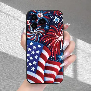 Fireworks American Flag Pattern Phone Case with a Premium Matte Feel, Newly Popular, Full Lens Protection, Shockproof, Drop-Resistant, And Fingerprint-Proof Phone Cover Suitable for Iphone 17/16/15/14/13/12/11/X/XR/XS/8/7/SE Mini Plus Pro Max Series