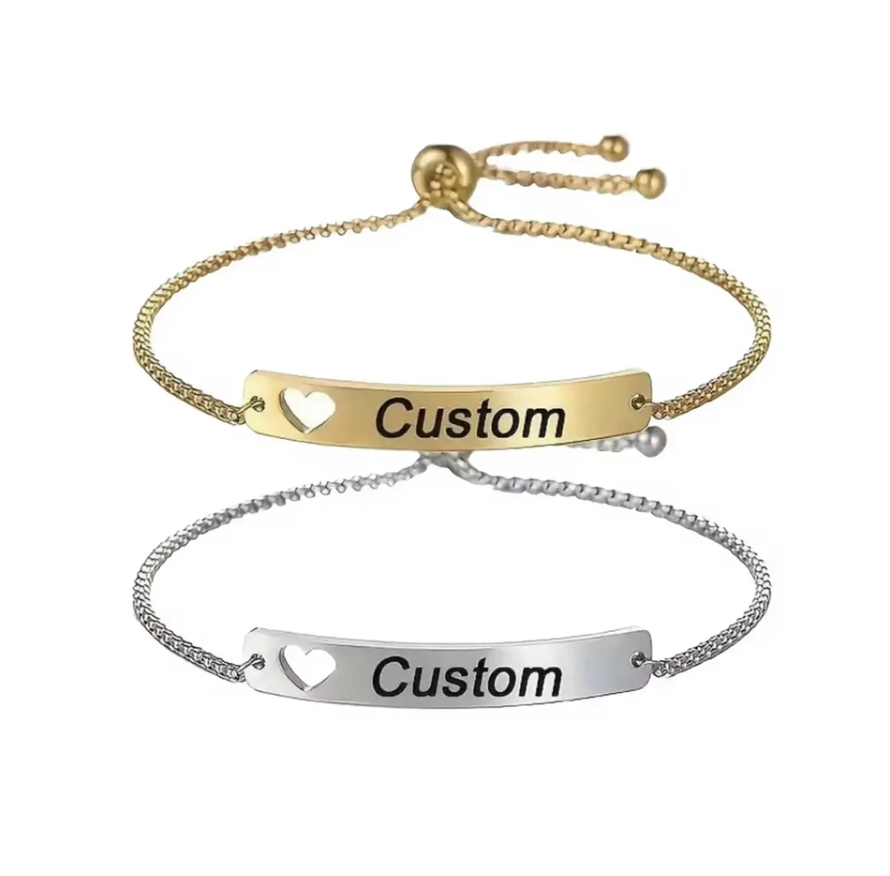 Custom Heart Bar Bracelet-Personalized Name or date Gift adjustable