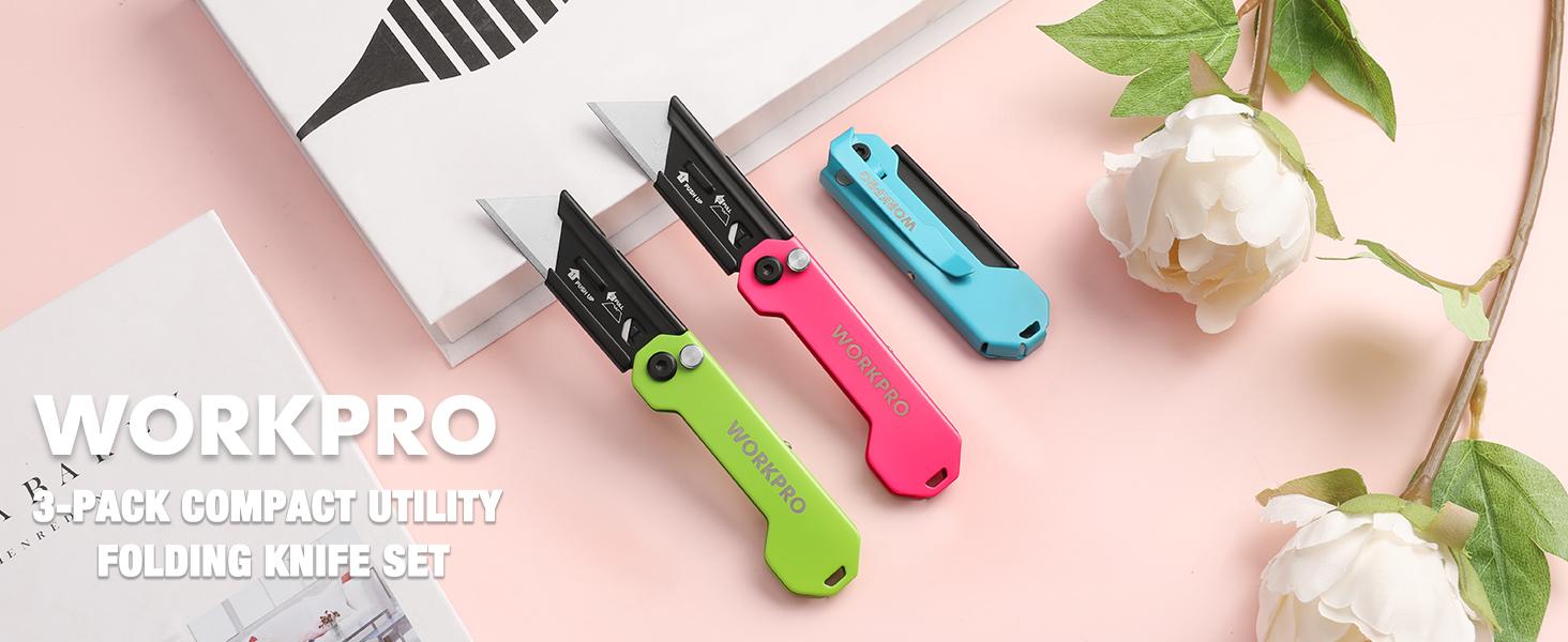 #fathersdaygift WORKPRO 3-Pack Folding Utility Knife, Razor Blade Knife with Safety Axis Lock, Quick Change Blade Box Cutter, EDC Pocket Knife with Belt Clip #fathersdaygift WORKPRO 3-Pack Folding Utility Knife, Razor Blade Knife with Safety Axis Lock, Quick Change Blade Box Cutter, EDC Pocket Knife with Belt Clip