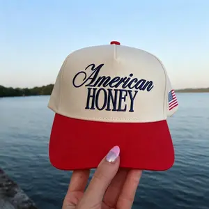 American Honey Trucker Hat for Women & Men, Patriotic USA Flag Vintage Mesh Snapback Cap, 4th of July Independence Day Outfit Accessory, Summer Beach BBQ Concert Festival Hat