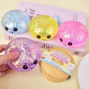 Glitter Dumpling Squishy - Sparkly Bao Bun Stress Toy in Steamer Basket | Slow-Rising Sensory Fidget for Anxiety Relief (Random Color)