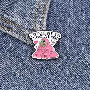 Funny "I Decline to Socialize" Frog Enamel Pin, Introvert Meme Brooch, Cute Pink Frog Lapel Pin, Sarcastic Anti-Social Badge for Backpacks, Denim Jackets & Gifts