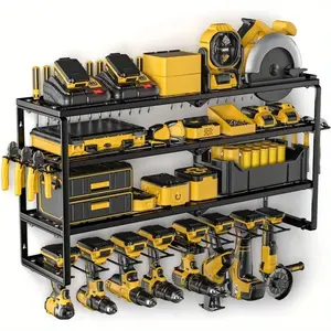 Power Tool Organizer Wall Mount Garage Tool Storage 4 Layer Cordless Tool Organizer With 8 Drill Holder Garage Utility Shelve Gift For Men Yard Tool Rack Tool Kit Heavy Duty
