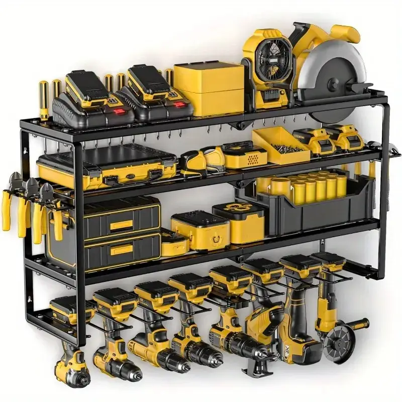 Power Tool Organizer Wall Mount Garage Tool Storage 4 Layer Cordless Tool Organizer With 8 Drill Holder Garage Utility Shelve Gift For Men
