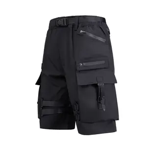 Ibs429 Niepce Black Japanese Streetwear Techwear Paratrooper Matte Shorts for Men