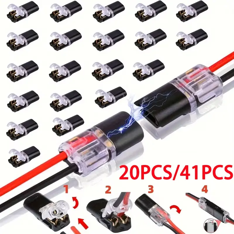 20pcs/41pcs Double Wire Insertion Connector, 2-Pin 2-Port, PVC Insulation, Copper Contact, Quick Connect Terminal, Durable Reliable Connectors, Wiring Connectors Kit, for LED Wire Connection, LED Strip Connectors