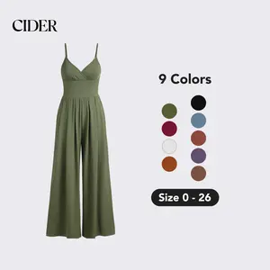 Cider [9 colors, size 0-26] V-neck Cami Wide Leg Jumpsuit