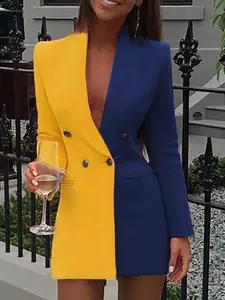 Summer New Patchwork Ol Fashion Elegant Professional, V-Neck Open Front Blazer, Stylish Small Suit for Women