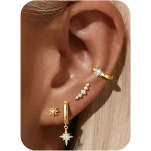 FIASASO Hypoallergenic Surgical Steel Gold Hoop Earrings 14K Plated Gold Stud Hoop Earrings for Women CZ Pearl Opal Dangle Huggie Earring Set Cartilage Earring Stacks for Multiple Piercing 20G