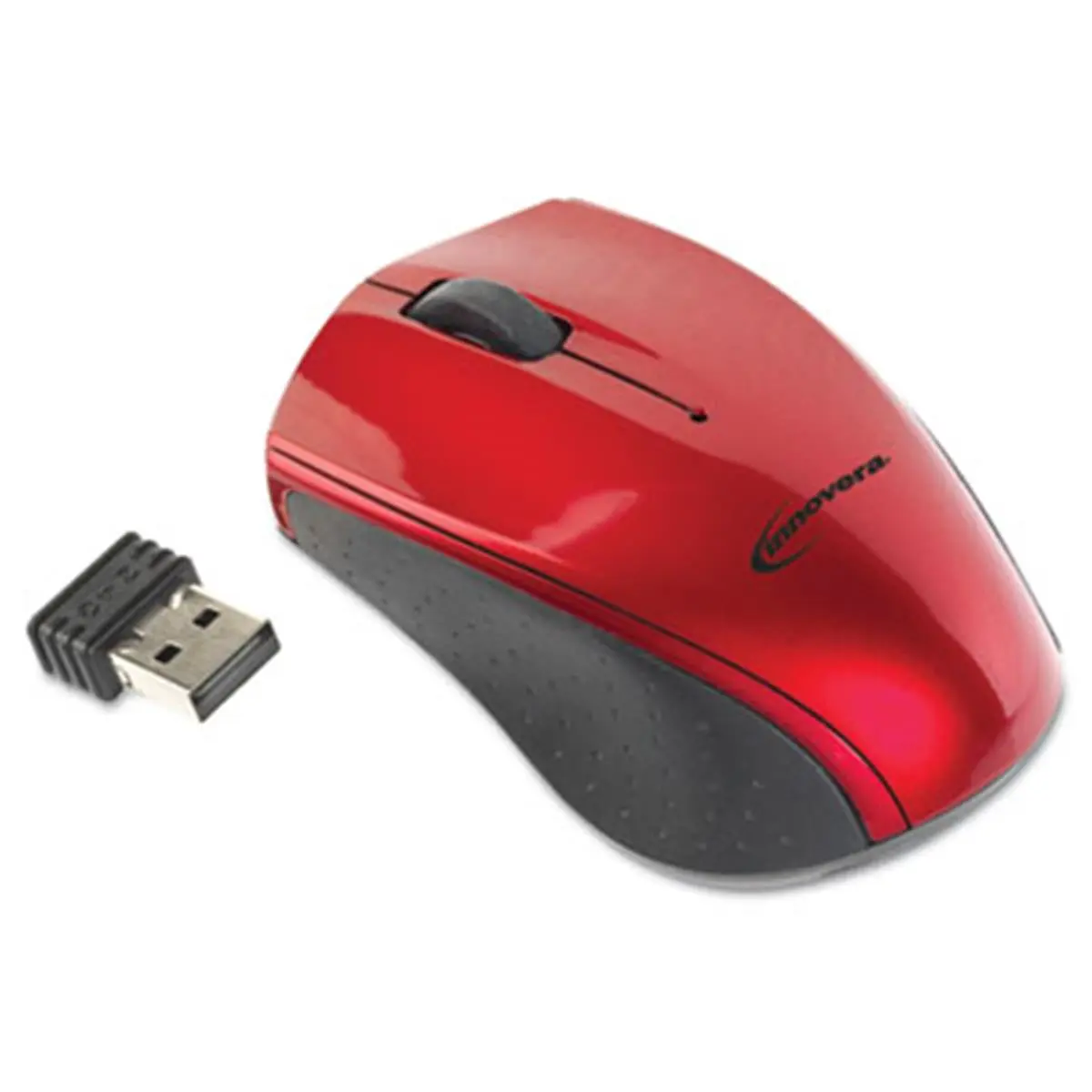 Innovera 62204 Mini Wireless Optical Mouse- Three Buttons- Red-Black