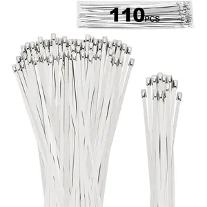110 count Metal Zip Ties, 11.8IN +7.8IN Stainless Steel Zip Ties Heavy Duty for Outdoor, Heat Resistant  Tie Buckle for Chain Link Fence, Exhaust Wrap, Pipe, Electrical Wiring, 2026