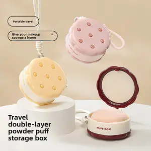 Double Layer Powder Puff Box Portable Lightweight Jewelry Organizer for Earrings Studs Makeup Accessories Travel Storage Case Multifunctional Compact Design Perfect for Women Girls Gift