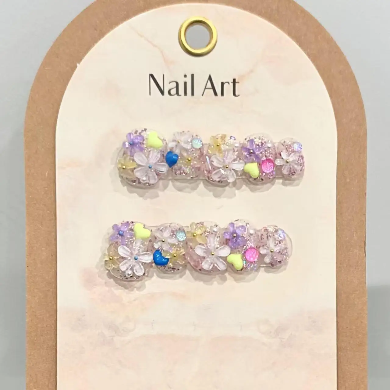 T22 Pure handmade original cream florets three-dimensional petals removable press on nails, Press On Nail Sets, Handmade Press On Nails