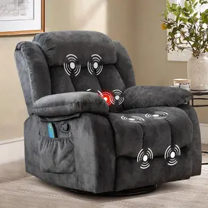 Ebello 35" Wide Massage Recliner Chair with Heat & Vibration, 360° Swivel & Manual Rocker, Grey Upholstered Chair for Living Room & Home Relaxation Therapy