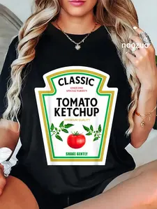 100% Cotton Unisex Ketchup Halloween 2024 Costume Matching Mustard Condiments T-Shirt Casual Top