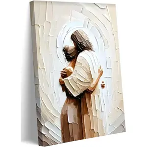 Jesus Embracing Woman Canvas Wall Art, 12x16 Inch, Framed, Oil on Canvas, Contemporary Religious, Indoor Modern Home Decor for Living Room, Bedroom, Dining Room