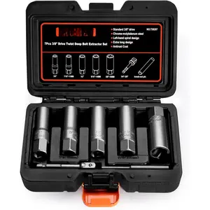 7 count Bolt Extractor Kit, 3/8" Drive Spark Plug Removal Extraction Socket Tool, Spiral Deep Bolt Extractor Set for Damaged, Frozen, Rusted, Rounded-Off , Studs, Nuts & Screws, T38207
