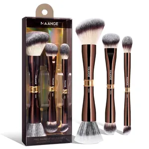 MAANGE 3pcs Professional Double-Ended Makeup Brushes,Foundation Brush Contour Brush Powder Brush Concealer Brush Blush Brush,Metal Tube Design for Precision Application,Essential Tools for Flawless Makeup,Makeup Accessories Gifts for Friends