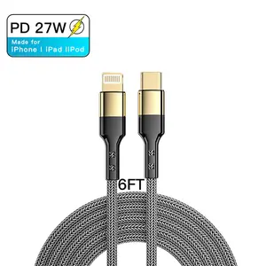 JBA01 Grey 6FT PD27W Fast Charging Braided USB C Charger Cable For iPhone iPad and iPod type c cable data cable