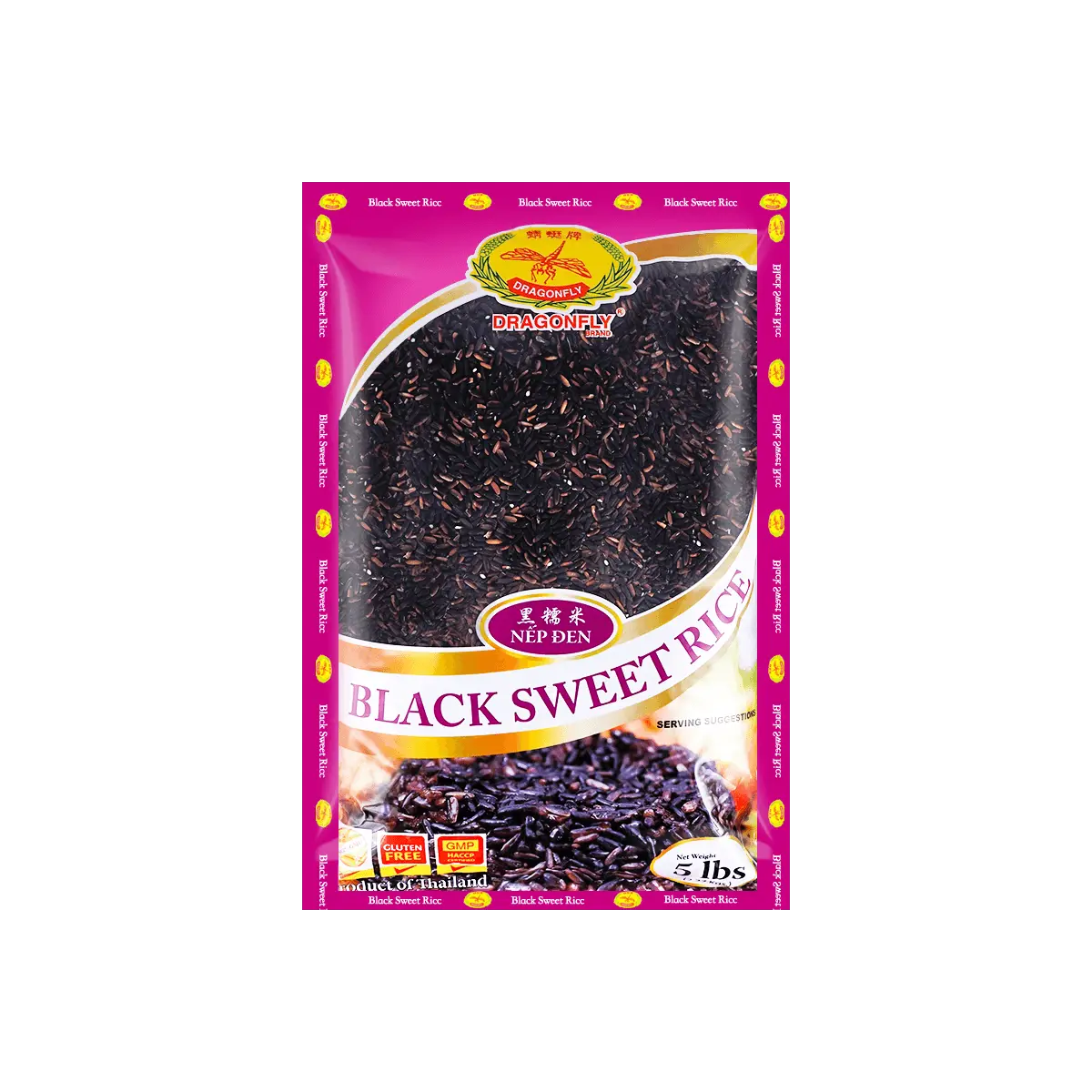 Dragonfly Brand Thai Black Sticky Rice for Porridge & Grains - 2.27kg (5 lbs) - Premium Glutinous Rice for Authentic Asian Cooking