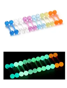 14G 16mm Glow in Dark Flexible Acrylic Straight Tongue Rings Plastic Nipple Ring Retainer Body Piercing Jewelry for Women Men 24PCS 12Pairs 14 Gauge Piercings