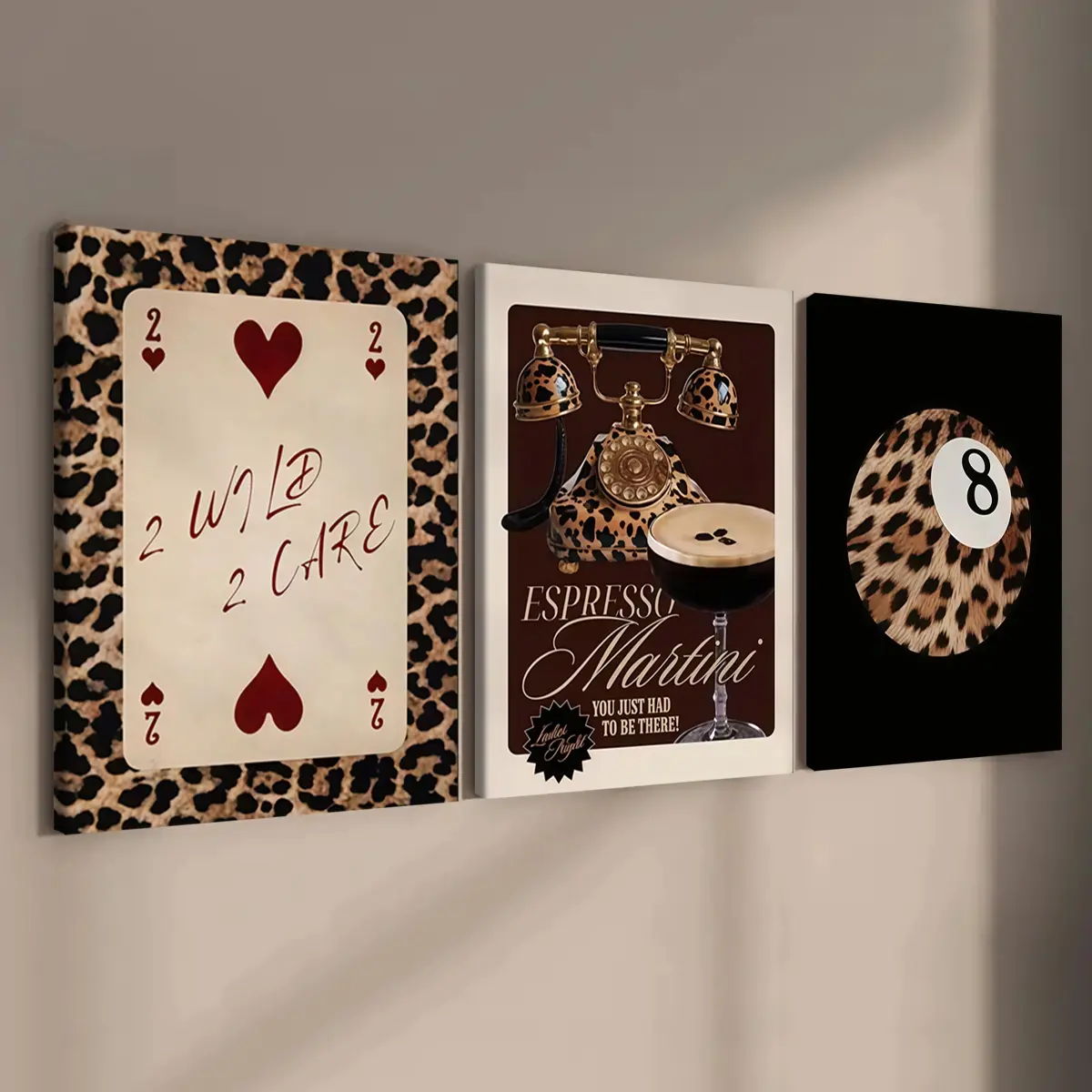 3 count wooden frame canvas, leopard print style Animal Print Design Trendy play posters, vintage decor, Stylish bedroom Decor, Modern Art Home Decor, Living Room and hallway wall Decor, HD, waterproof, Art