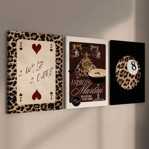 3 count wooden frame canvas, leopard print style Animal Print Design Trendy play posters, vintage decor, Stylish bedroom Decor, Modern Art Home Decor, Living Room and hallway wall Decor, HD, waterproof, Art, Indoor Decoration Items