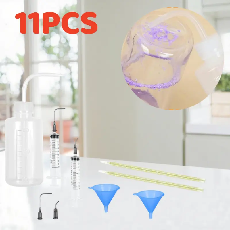 11pcs Functional DIY Snow Globe Making Kit for Jewelry Making - 250ml Squeeze Bottle, 2 Syringes, 4 Bent Needles, 2 Pokey Sticks, Fast Bubble Removal, Easy Degassing - Complete Set for Glitter Slurry Craft, DIY Tumbler Triggers (Cups Not Included)