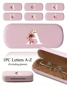 Elegant personalized pink glasses case, decorated with white floral pattern letters A-Z, unisex - hard-shell glasses protector, lined with wear-resistant soft material, suitable for women's prescription glasses and various eyewear accessories