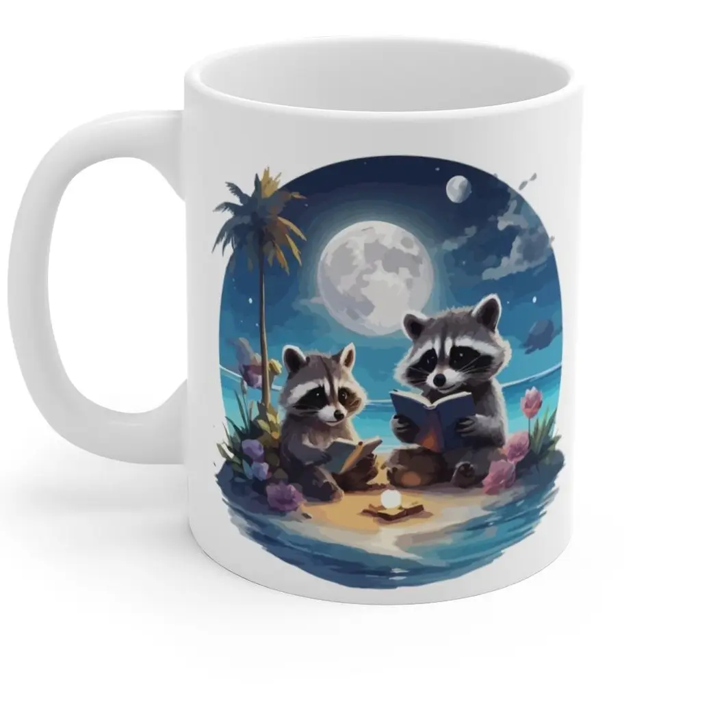 Retro Summer Beach Raccoon Graphic Ceramic Mug 11oz Perfect For Coffee, Tea and Hot Chocolate 96809279 1 Drinkware Beverage   Gift For Her Him