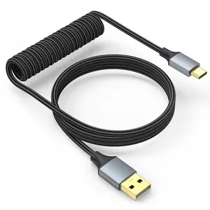 Coiled Keyboard  5FT - USB C to USB A Nylon Braided Cord for Gaming Mechanical Keyboard, -Plated Connectors, 1.5M -in- USB C Coiled Keyboard Wire