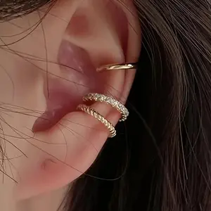 3pcs Elegant Sparkling Rhinestone Ear Cuffs, Golden & Silvery Tone Alloy Design for Stylish Daily Wear and Chic Evening Accessory