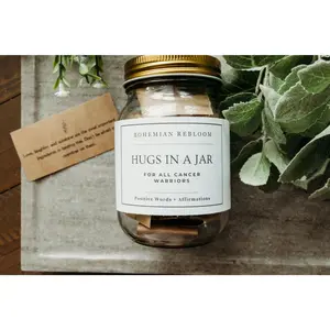 Bohemian Rebloom Hugs in a Jar for Cancer Warriors - Glass Mason Jar Filled with Positive Messages & Affirmations for Support & Encouragement