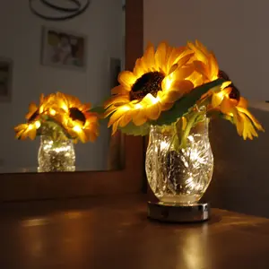 Sunflower Glass Vase Lamp Bedside Lamp Teacher's Day Gift Sunflower Table Lamp LED Sunflower Night Light room decorative dimmable tablelamps stylish lighting color