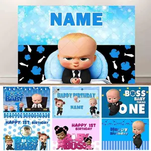 Boss Baby Photography Backdrop Movie Blue Cartoon Girl Boy Kids Birthday Party Baby Shower Banner Custom Name Photo Background