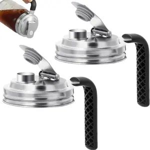 Stainless Steel Mason Jar Pour Spout Lid, Wide Mouth Mason Jar Pitcher Flip Cap Lids with Handle, Durable & Easy-To-Use Design, Drinkware Lid