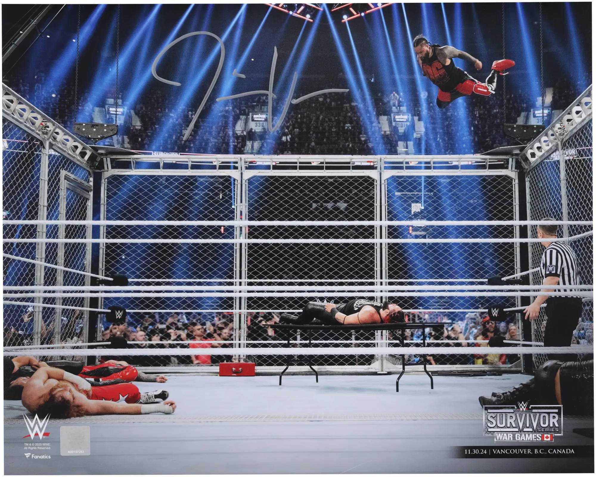 Jimmy Uso WWE Autographed 16" x 20" 2024 Survivor Series Jumping Off The Cage Photograph - Fanatics Authentic Certified