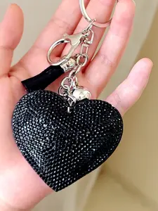 Xiaoxiangfeng peach heart hot pressed diamond leather keychain pendant with velvet and diamond inlaid pendant, suitable for daily wear, vacation and dating occasions, and is also a surprising and exquisite small gift, Rhinestone Keychain