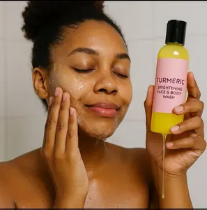 Turmeric Glow Face & Body Wash - Paraben Free Brightening Cleanser with Turmeric Extract for Even Skin Tone & Radiance - Plant-Based Formula for All Skin Types Facial Aloe Daily Kojic Nourishing Radiant Shea