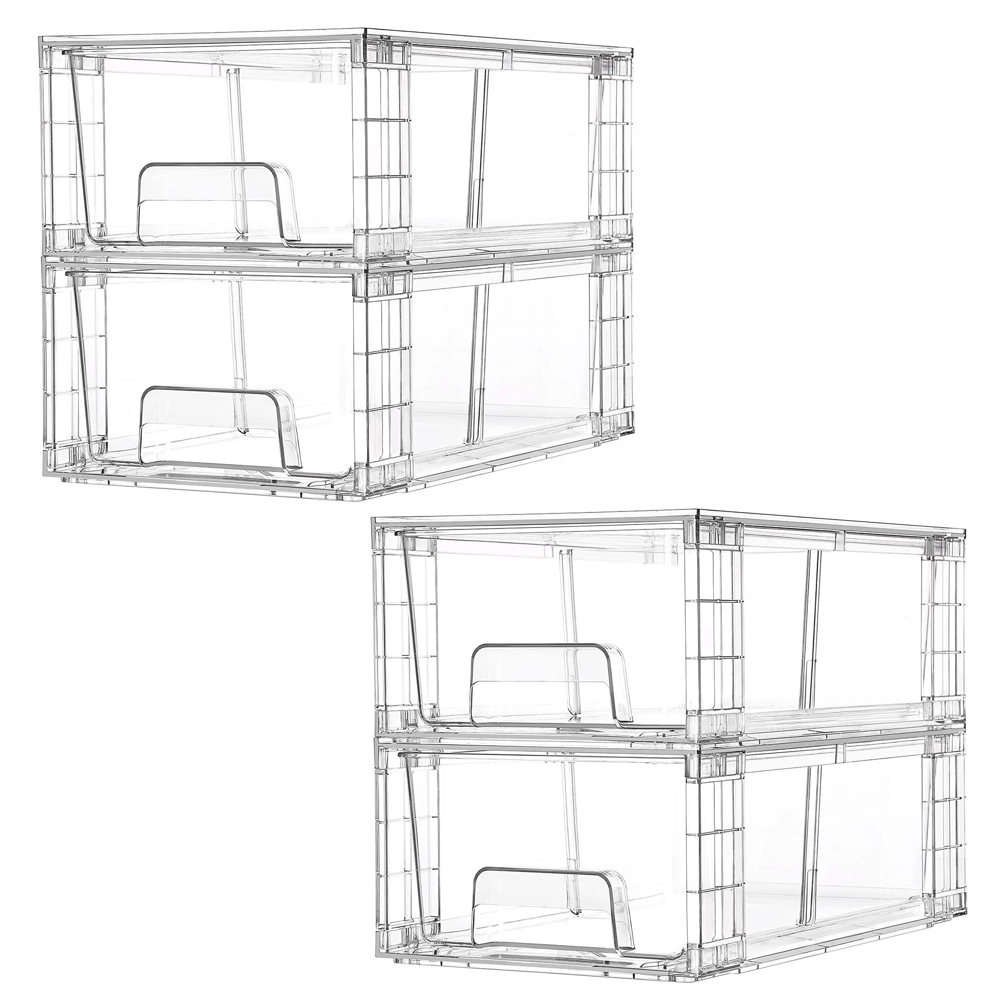 4 Pack Stackable Storage Drawers,  Drawer Organizers with Handles,  Easily Assemble for Fridge, Bathroom, Kitchen Undersink, Cabinet, Pantry Organization and Storage