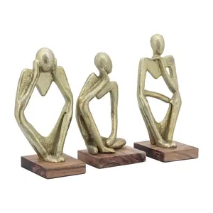 212 MAIN 9 in. Metal & Aluminium Thoughts Figurines - Set of 3, Gold Home Decor Shelf & Wall Ornaments